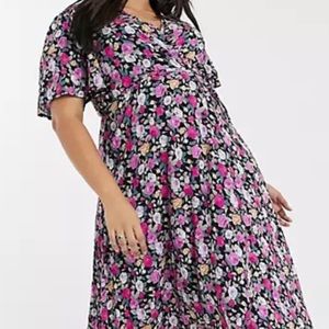 ASOS plus size floral high-low wrap dress.